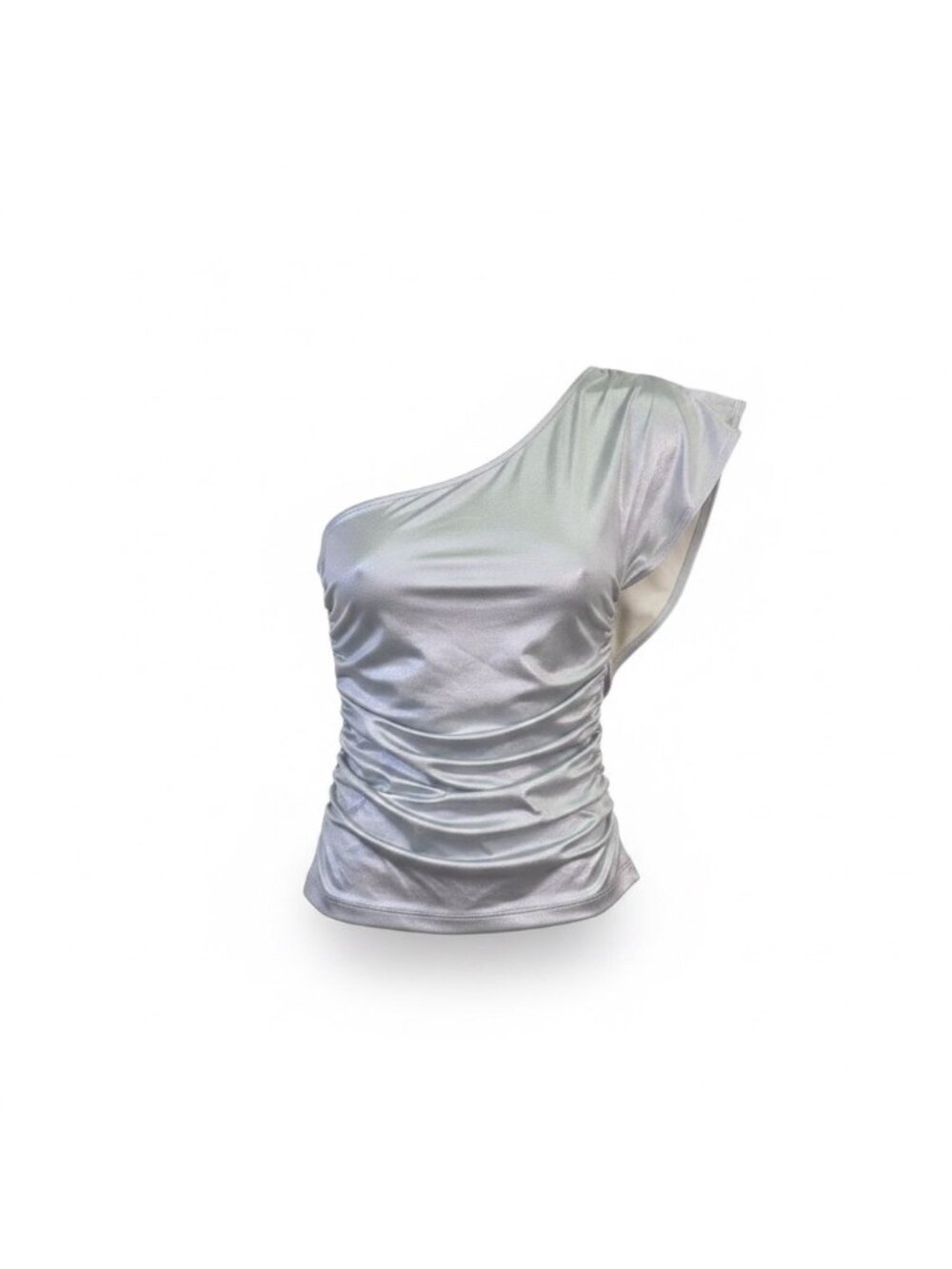 BCBGGeneration Womens Silver One-Shoulder Ruched Top Glam Chic Size S